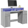 Image de Bureau et lumières LED sonoma gris 140x55x91 cm bois ingénierie