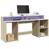 Image de vidaXL Bureau avec lumières LED chêne sonoma bois d'ingénierie, bureau d'écriture, bureau d'ordinateur, bureau à domicile, 3309440