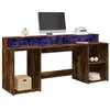 Image de Bureau et lumières LED chêne fumé 200x55x91cm bois d ingénierie