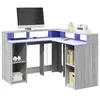Image de Bureau et lumières LED sonoma gris 130x130x91cm bois ingénierie