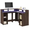 Image de Bureau et lumières LED chêne marron bois d ingénierie