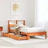 Image de vidaXL Lit bibliothèque sans matelas cire marron 75x190 cm pin massif, meuble de chambre à coucher, sommier, lit en bois, 3309835