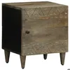 Image de vidaXL Table de chevet gris clair 40x33x46 cm bois de manguier solide, armoire de lit, meuble de chambre à coucher, table de 4017788