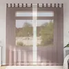 Image de vidaXL Rideaux en voile avec passe-tringles 2 pcs marron, rideau en filet, rideau transparent, voile de fenêtre, traitement 4102174
