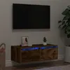 Image de Meuble TV avec lumières LED chêne fumé 75x35,5x25 cm