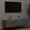 Image de vidaXL Meuble TV avec lumières LED chêne sonoma 100X35,5x25 cm, meuble hifi, centre de divertissement, armoire TV, meuble 860240