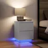 Image de Tables de chevet avec lumières LED 2 pcs blanc 38x34x50 cm