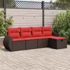 Image de vidaXL Salon de jardin avec coussins 5 pcs marron résine tressée 3325570
