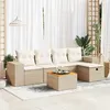 Image de vidaXL Salon de jardin avec coussins 6 pcs beige résine tressée, ensemble de canapés d'extérieur, ensemble de canapé d'angle 3325866