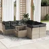 Image de Salon de jardin - Lot de 9 pièces - Résine tressée - Gris - 8 personnes - Table extensible 100 x 55 x 73 cm