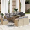 Image de vidaXL Salon de jardin avec coussins 9 pcs beige résine tressée 3326340