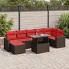 Image de vidaXL Salon de jardin avec coussins 8pcs marron résine tressée acacia 3326365
