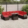 Image de vidaXL Salon de jardin et coussins 9 pcs marron résine tressée acacia, ensemble de canapés d'extérieur, salon de jardin, 3326695