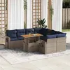Image de vidaXL Salon de jardin 9 pcs avec coussins gris résine tressée, ensemble de canapés d'extérieur, ensemble de canapé d'angle 3327134