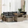 Image de Salon de jardin modulable - Pack de 7 pièces - 6 personnes - Gris - Résine tressée - Table extensible - Avec rangement