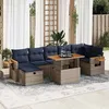 Image de vidaXL Salon de jardin 8pcs avec coussins gris résine tressée acacia, ensemble de canapés d'extérieur, salon de jardin, 3328146