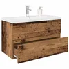 Image de Meuble lavabo avec bassin et robinet intégrés vieux bois
