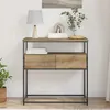 Image de Table Console en Chêne Artisanal 75x40x75 cm Bois d Ingénierie et Acier
