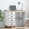 Image de Bureau ASKIM avec tiroirs Blanc 95x40x75 cm en Bois Massif de Pin