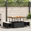 Image de Ensemble de salle à manger de jardin 3 pièces avec coussins Rattan Poly Noir Acacia 42007907