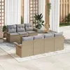Image de Ensemble de Canapé de Jardin 8 Pièces avec Coussins Beige Poly Rotin
