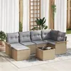 Image de Ensemble de canapé de jardin 7 pièces avec coussins en rotin poly noir