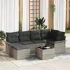 Image de Ensemble de Canapés de Jardin 7 Pièces avec Coussins Gris Poly Rattan