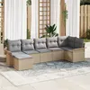 Image de Ensemble de canapé de jardin 7 pièces avec coussins Beige Poly Rattan