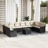 Image de Ensemble de canapé de jardin 10 pièces avec coussins, poly rattan brun