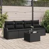 Image de Canapé de jardin 5 pièces avec coussins noir en poly rotin, Canapé de jardin 2 places avec coussins noir en poly rotin 3345573