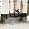 Image de Ensemble de canapés de jardin 7 pièces avec coussins gris clair poly rotin, Canapé de jardin 2 places avec coussins gris 3345852