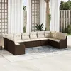 Image de Ensemble de canapés de jardin de 10 pièces vidaXL avec coussins en poly rattan marron, Canapé de jardin de 2 places vidaXL 3345878