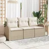 Image de Ensemble de canapé de jardin 3 pièces avec coussins Beige Rattan synthétique