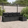 Image de Ensemble de canapé de jardin 5 pièces avec coussins Noir Poly Rattan