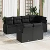 Image de Ensemble de canapé de jardin de 7 pièces avec coussins en poly rattan noir
