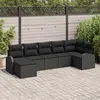 Image de Ensemble de canapé de jardin 7 pièces avec coussins en poly rattan noir