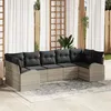 Image de Ensemble de sofa de jardin 7 pièces avec coussins gris clair en poly rotin