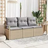 Image de Set de canapé de jardin 3 pièces avec coussins Beige Poly Rattan, Canapé de jardin 2 places avec coussins Beige Poly Rattan