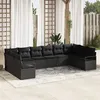 Image de Ensemble de canapé de jardin 10 pièces avec coussins Noir Poly Rattan, Canapé de jardin 2 places avec coussins Noir Poly Rattan