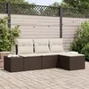 Image de Ensemble de canapé de jardin 4 pièces avec coussins marron en poly rattan