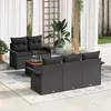 Image de Canapé de jardin 6 pièces avec coussins noir poly rotin acacia