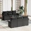 Image de Ensemble de canapé de jardin 7 pièces avec coussins Noir Poly Rattan