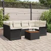 Image de Ensemble de canapé de jardin 7 pièces avec coussins Noir Poly Rattan Acacia