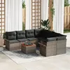 Image de Set de Canapé de Jardin 9 Pièces avec Coussins Gris Poly Rattan Acacia