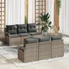 Image de Ensemble canapé jardin 7 pièces avec coussins Gris Poly Rattan Acacia, Canapé jardin 2 places avec coussins Gris Poly Rattan