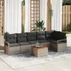 Image de Ensemble de Canapés de Jardin 7 pièces avec Coussins Gris Rattan Poly Acacia, Canapé de Jardin 2 Places avec Coussins Gris 3347713