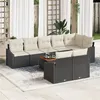 Image de Ensemble de Canapé de Jardin 9 Pièces avec Coussins Noir Poly Rattan Acacia