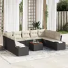Image de Ensemble de canapé de jardin 10 pièces avec coussins en poly rotin noir et acacia
