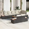 Image de Ensemble de Canapé de Jardin 9 Pièces avec Coussins Noir Poly Rattan Acacia