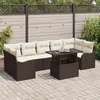 Image de Ensemble de canapé de jardin de 8 pièces avec coussins marron poly rattan, Canapé de jardin 2 places avec coussins marron 3348414